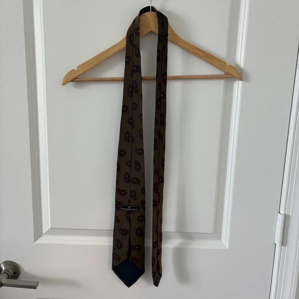 Ermenegildo Zegna Men's Olive Green Paisley Silk Tie Italy